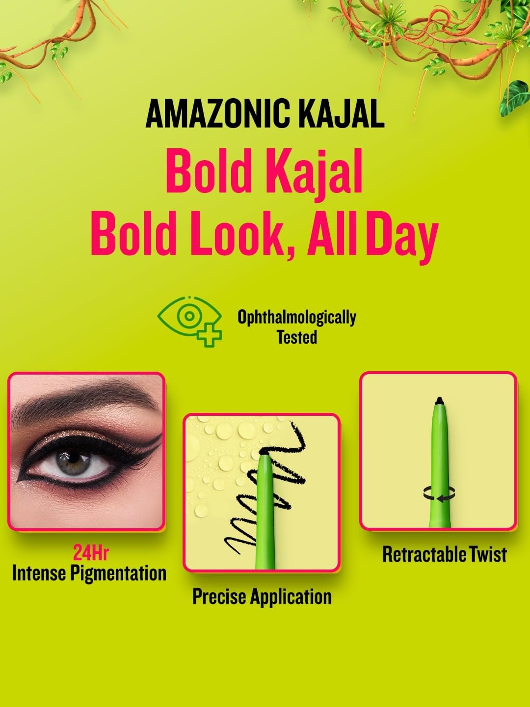 Daily Life Forever52 Amazonic Black Kajal | 24Hr Long Stay | One Stroke Smooth Glide | Waterproof, Smudgeproof & Fadeproof | Deep Matte Finish | Vegan, Cruelty Free & Dermatologically Tested (0.35g, 1pc)