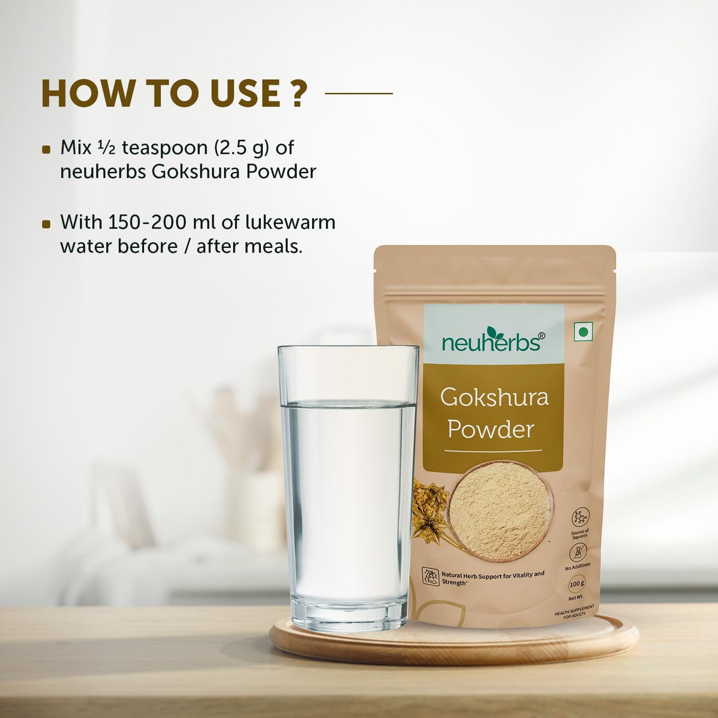 Neuherbs Gokshura Powder - 100g | Tribulus Terrestris/Gokhru Churna For Men | Boost Energy, Strength & Testosterone | 100% Pure & Natural | Non GMO With No Added Preservatives