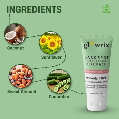 Glowrix Dark Spot Cream for Face is a powerful Ayurvedic-inspired skincare solution designed to target stubborn dark spots, acne scars, and pimple marks.