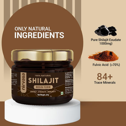 Nirvasa Pure & Original Himalayan Shilajit/Shilajeet Resin 20g | 100% Natural with 70% Fulvic Acid & 84+ Trace Minerals | Boosts Energy, Stamina, Strength & Immunity | 200-500 mg/Serving