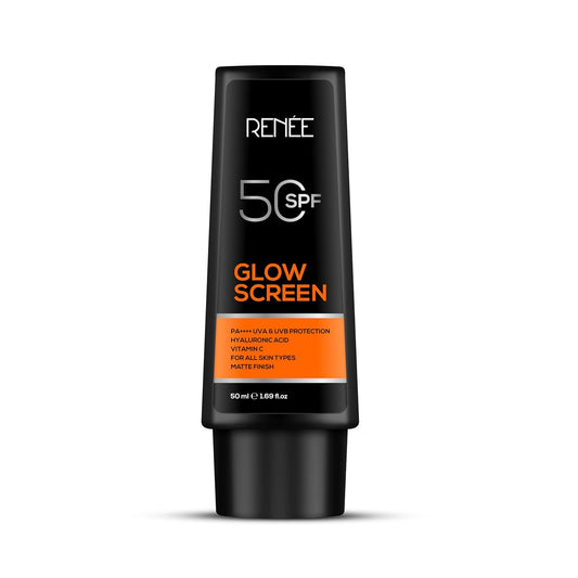 Black sunscreen bottle with orange label on a white background