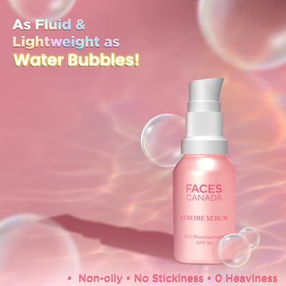FACES CANADA Strobe Serum Mini - 15ml | Brightening Serum + Strobe Cream + SPF 30 Sunscreen | 10% Niacinamide | Removes Dark Spots & Hyperpigmentation | GlowLift Complex | Instant Glow