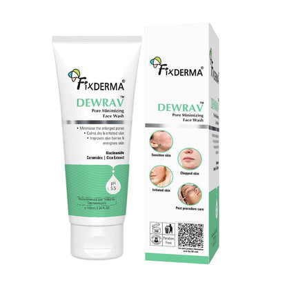 Fixderma Dewrav 2% Niacinamide Pore Minimizing Face Wash with Ceramides & Cica Extract | Face Wash for Open Pores Tightening | Strengthens Skin Barrier & Brightens Skin | For Men & Women- 100ml