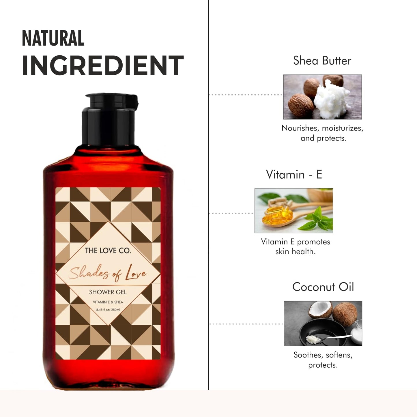 The Love Co. Shades of Love Shower Gel 250ml - Luxurious Bathing with Natural Oil - Soothes and Nourishes Your Skin