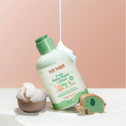 Nat Habit Baby Malai Lotion |Tender Coconut| Baby Body Lotion for Intense Nurture, Moisturizer for Deep Nourishment & Skin Barrier Protection | 100% Natural, Chemical-Free Baby Cream | 200ml