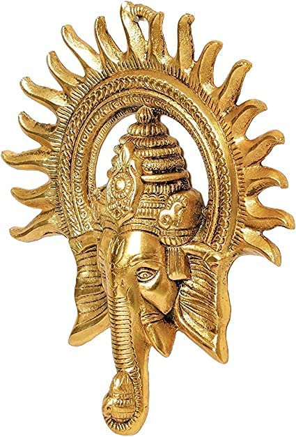 Kalakriti Gold Plated Ganesha Idol for Home Decor with Surya Chakra | Ganeshji Ganpati murti Statue Religious Idol | Wall hangings Lucky Fengshui Deal| Diwali Decorative Gifts Showpiece, 1 pc