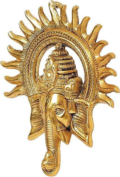 Kalakriti Gold Plated Ganesha Idol for Home Decor with Surya Chakra | Ganeshji Ganpati murti Statue Religious Idol | Wall hangings Lucky Fengshui Deal| Diwali Decorative Gifts Showpiece, 1 pc