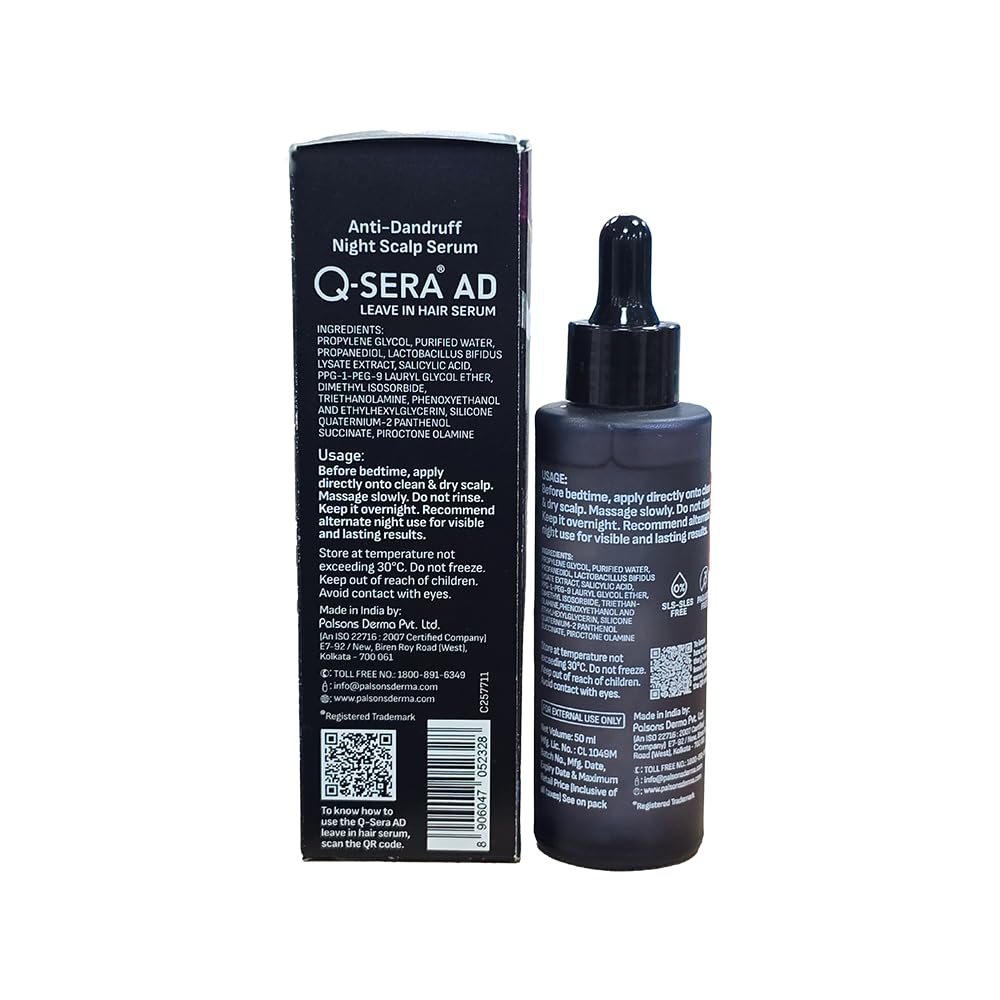 Q-SERA AD Anti-Dandruff Night Scalp Serum | Postbiotic Formula for Recurrent Dandruff & Mild-to-Moderate Seborrheic Dermatitis | 7-Day Visible Action | Leave-In, Non-Greasy | 50 ML