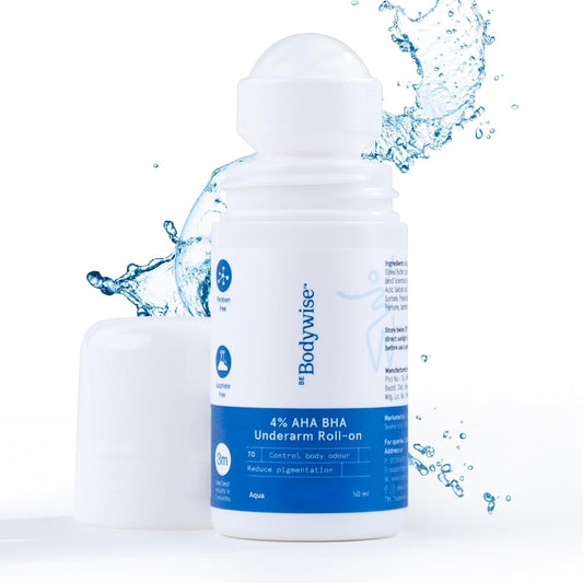 Be Bodywise 4% Aha Bha Underarm Roll On 50ml | 2% Lactic Acid, 1% Mandelic Acid, 1% Salicylic Acid | Controls Odour & Reduces Pigmentation | 0% Alcohol & 0% Aluminium | Aqua Fragrance