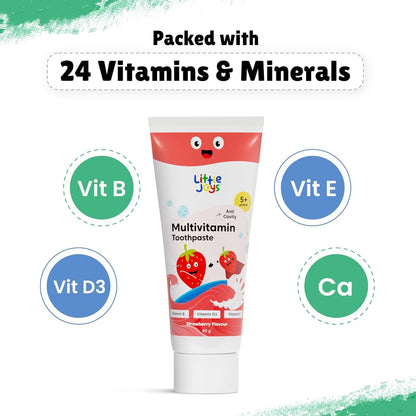 Little Joys Multivitamin Cavity Protection Toothpaste 80G|For 5+ Years Kids|Strawberry Flavour|With Vitamin A, D3 & E|Fights Germs & Cavity