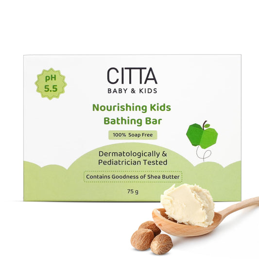 CITTA Bathing Bar for Babies & Kids | Soap-Free, No Tears | Dermatologist Approved pH Balanced Wash for Sensitive Skin | Shea Butter for Soft & Glowing Skin | 75g