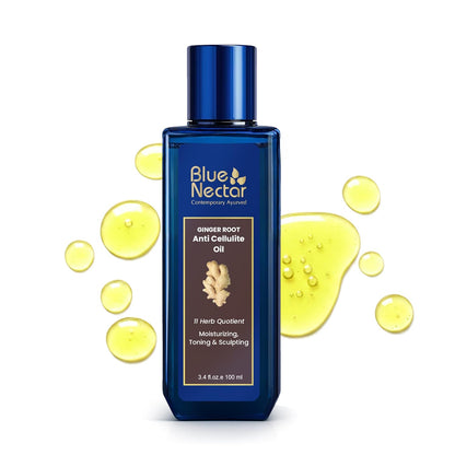 Blue Nectar Ginger Oil Anti Cellulite Body Massage Oil for Skin Tightening, Toning & Hydration | Authentic Ginger Root Massage Oil with Plant Based Vitamin B & C for Women and Men (11 Herbs, 100ml)