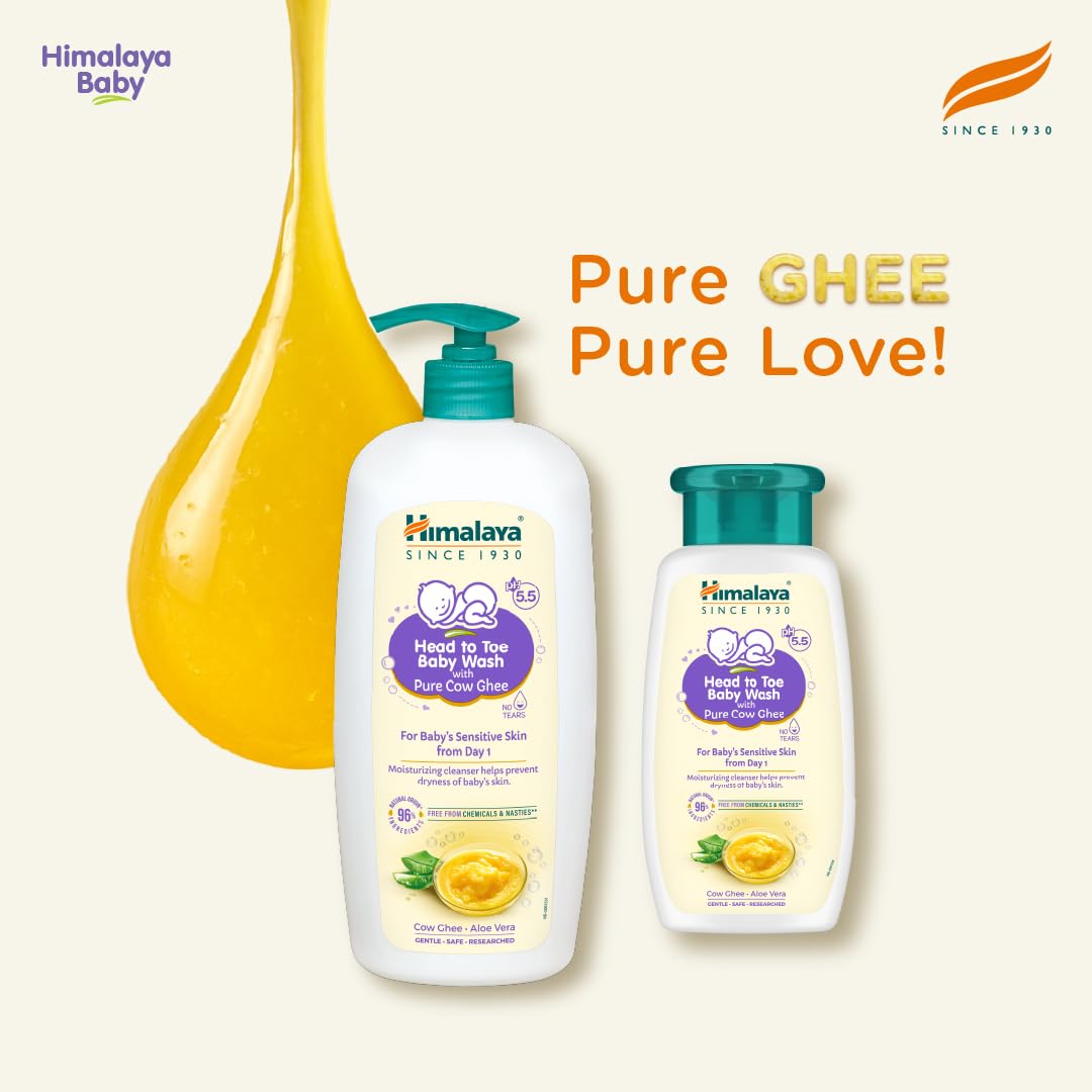 Himalaya Head to Toe Baby Wash with Pure Cow Ghee 400ml | ph 5.5 | Aloe vera | Soap free | Safe for newborns | For baby's sensitive skin from day 1 | No Parabens | No Phthalates | No Sulphates | Pediatrician evaluated