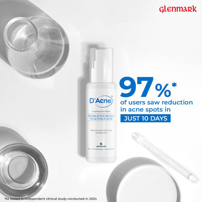 D'Acne Foaming Face Wash | 2% Salicylic Acid And 1% Glycolic Acid | Visibly Reduces Acne in 10 Days | Deep cleanses pores | Prevents breakout | Suitable For Oily & Acne-Prone Skin| 60ML