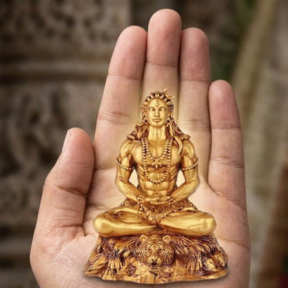 Shivji Idol for Car Dashboard, Home Temple & Office Desk | Compact Resin Mahadev Murti for Puja Room, Table Decor & Spiritual Gift | Small Lord Shiva Statue (Gold Meditating Adiyogi)