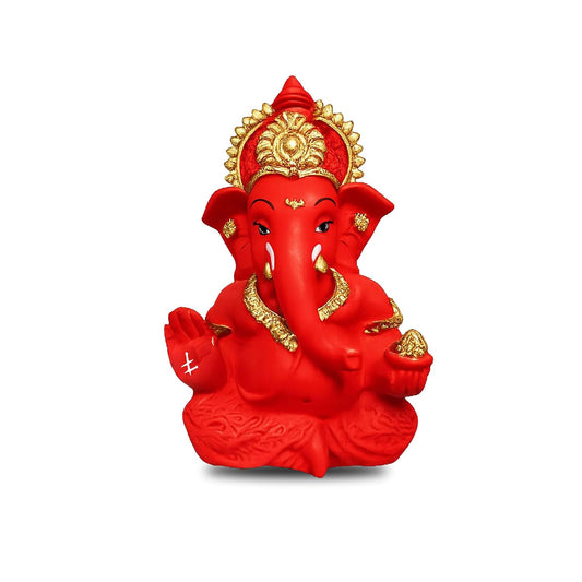Premium Lord Ganesha Idol for Car Dashboard | 3.5 Inch Resin Ganpati Murti | Elegant Home & Office Decor Showpiece Red SIA486
