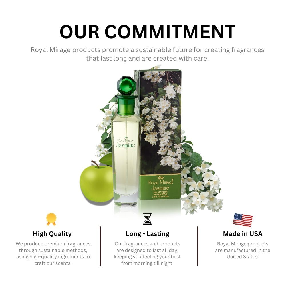 Royal Mirage Jasmine Eau De Toilette | Perfume for Women | Long-Lasting Floral Freshness | Green Apple, Jasmine & Clove Notes | Long-Lasting Fragrance | Everyday Elegance | Gift for Woman | 200ml