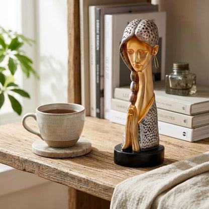 Graceful Resin Namaste Statue of a Girl |Elegant Spiritual Décor (Pack of 1, Golden & Silver)