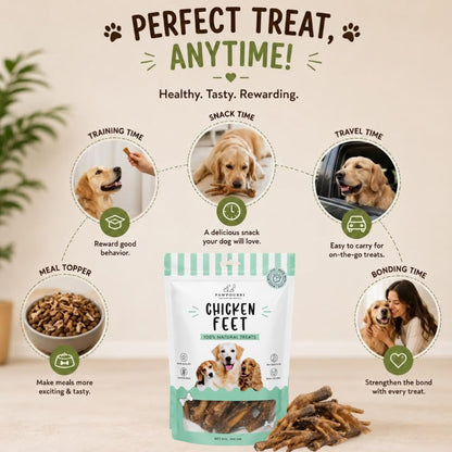 PAWPOURRI Natural Chicken Feet Dog Treats, 100gm | Protein Rich Chewy Snacks for Dogs | Suitable for All Breeds & Life Stages | Daily Training & Reward Treats (Pack of 1)