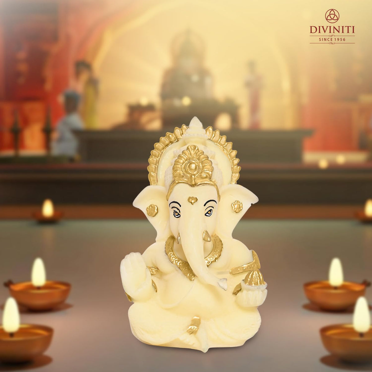 24K Gold Plated Resin Lord Ganesha Idol for Car Dashboard, Tabletop|Ganesh Statue for Good Luck and Success|Ganpati Murti for Home Decor Mandir, Office Desk Puja Gift Lime Yellow (8.4x4.2cm)