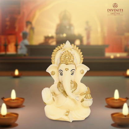24K Gold Plated Resin Lord Ganesha Idol for Car Dashboard, Tabletop|Ganesh Statue for Good Luck and Success|Ganpati Murti for Home Decor Mandir, Office Desk Puja Gift Lime Yellow (8.4x4.2cm)