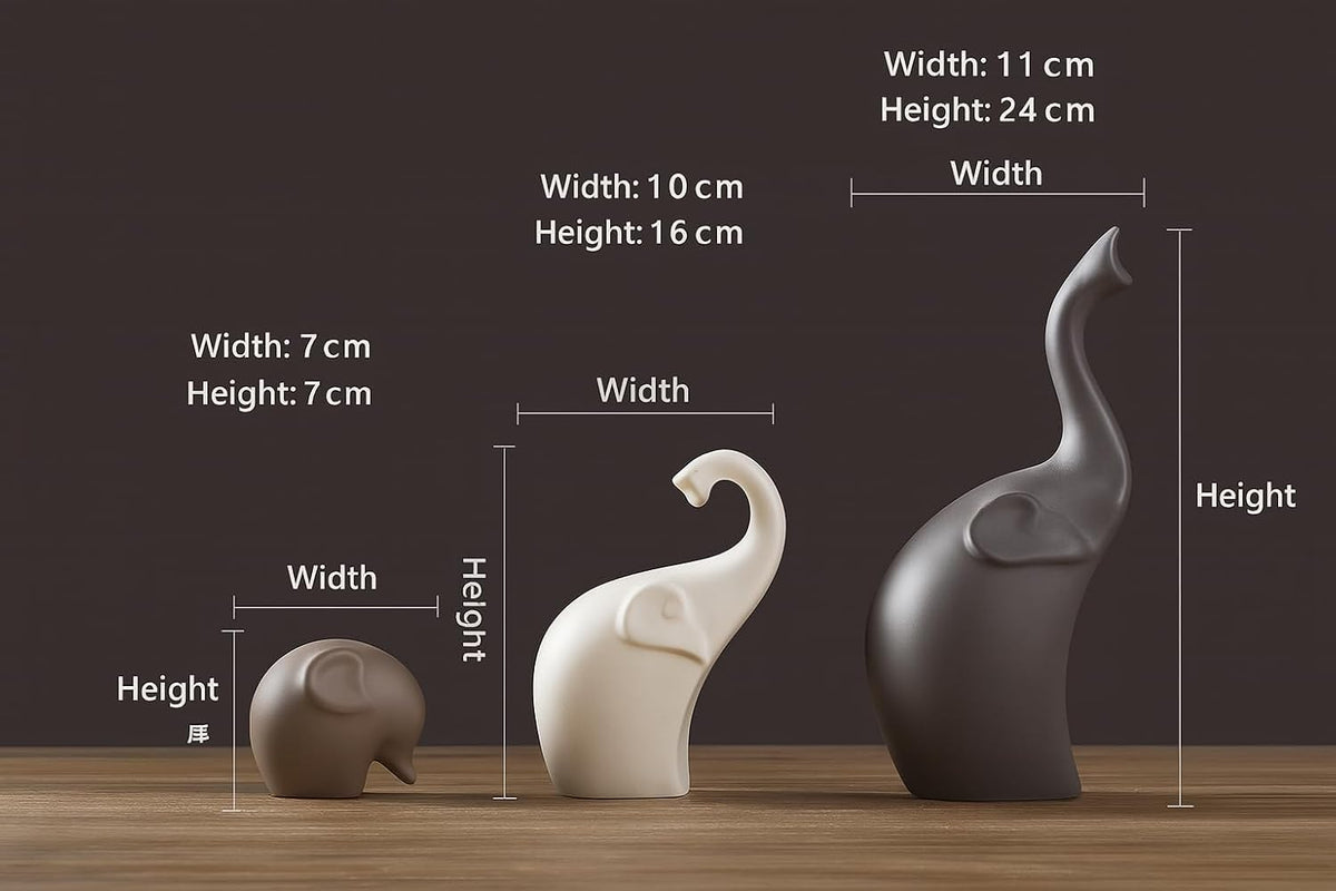 Home Décor Elephant Family Matte Finish Ceramic Figurines - (Set of 3, Matte Brown)