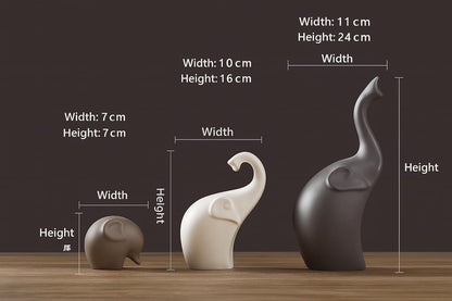 Home Décor Elephant Family Matte Finish Ceramic Figurines - (Set of 3, Matte Brown)