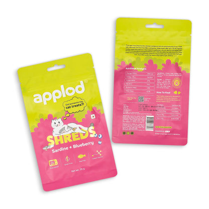 Applod Sardine with Blueberry Soft Cat Treats for Kittens & Adult Cats | Made with Real Sardine | Grain-Free Protein-Rich Snacks with Taurine & No Fillers | 35g