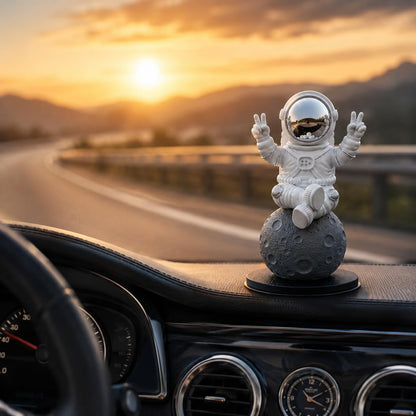 Astronaut Figurine Showpiece for Home Décor, Office Desk, Car Dashboard & Table Decoration | Space Astronaut Statue Collectible Gift for Home, Room & Workspace (Sitting on Moon Silver Large)