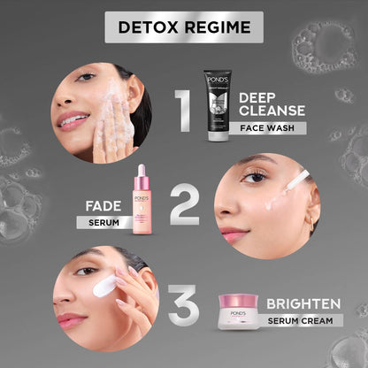 POND'S Pure Detox Face Wash 200 g|| Daily Exfoliating & Brightening Cleanser|| Deep Cleans Oily Skin - With Activated Charcoal for Fresh|| Glowing Skin
