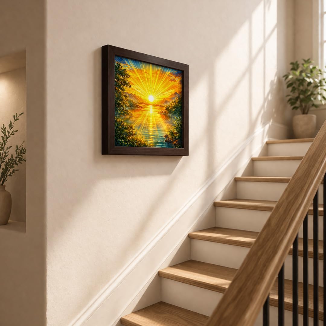 Rising Sun Vastu Golden Sunrise Radiance Nature Harmony Spiritual Scenic Framed Poster Artwork Decor Painting