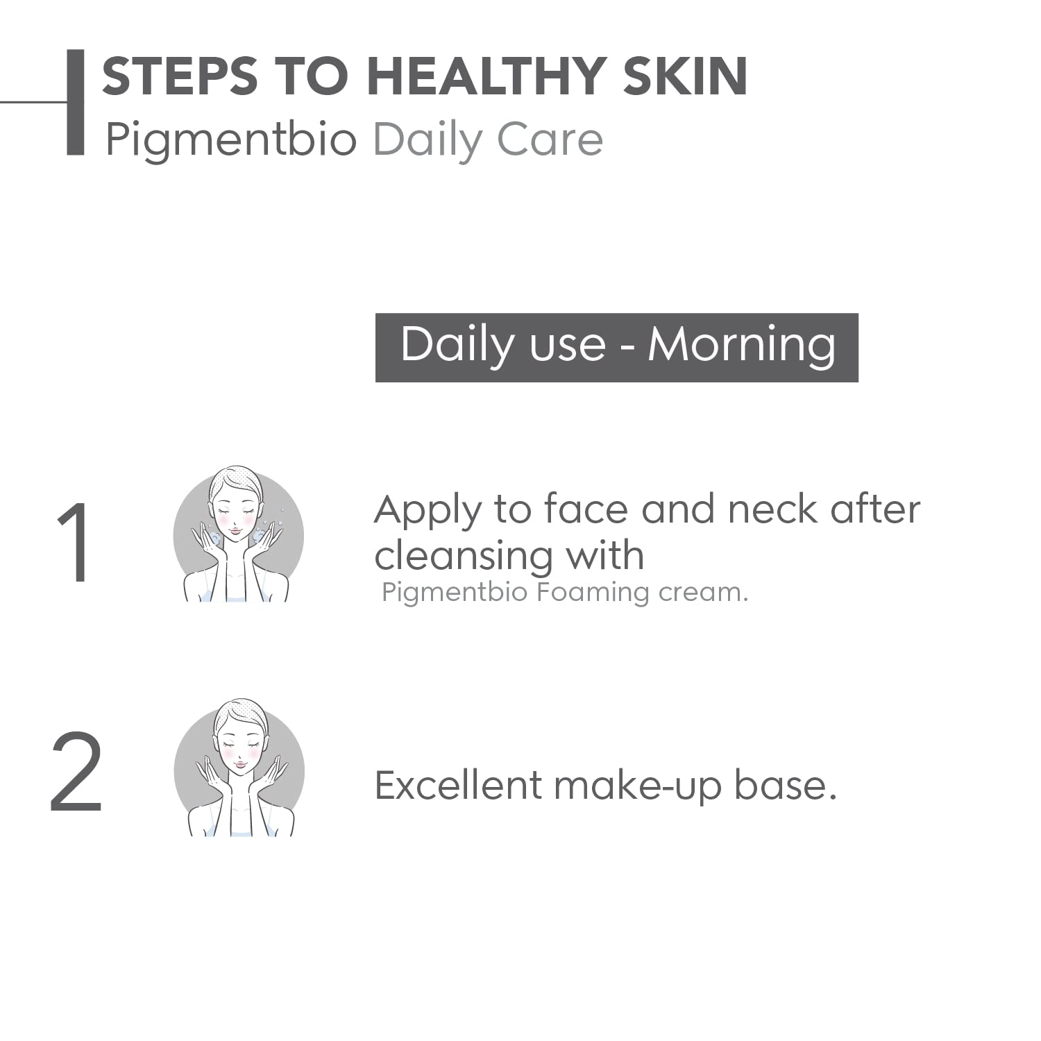 Steps to healthy skin with Pigmentbio Daily Care on a white background