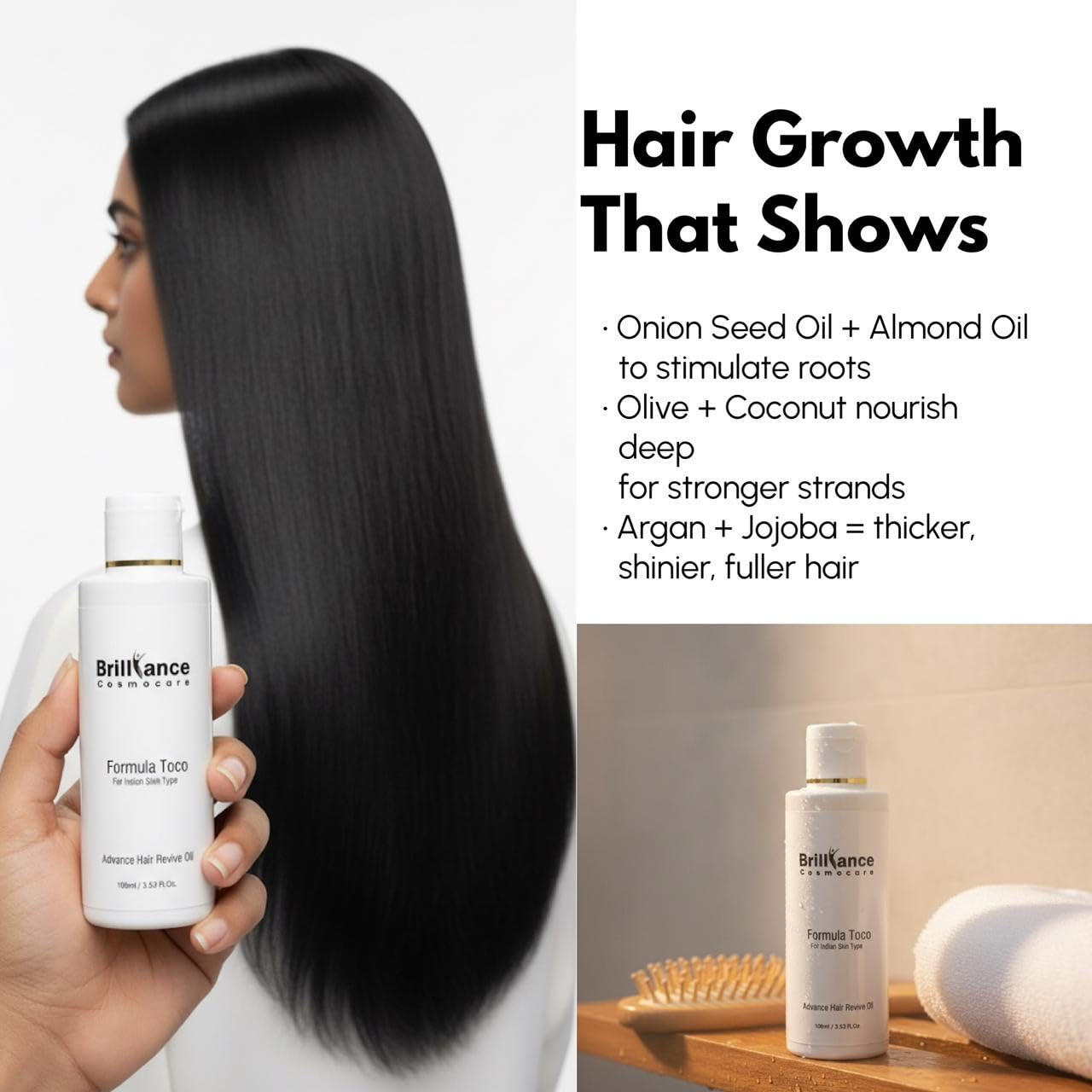 Brilliance Formula TOCO Herbal Hair Growth Oil | 3x Onion Black Seed, Rosemary, Argan Oil, Vitamin E & Biotin | Anti Hair Fall, Fast Regrowth & Nourishing Non-Sticky Hair Oil for Men & Women, 100ml – Dermatologist Tested