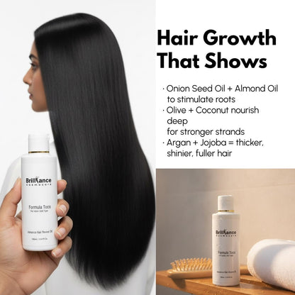 Brilliance Formula TOCO Herbal Hair Growth Oil | 3x Onion Black Seed, Rosemary, Argan Oil, Vitamin E & Biotin | Anti Hair Fall, Fast Regrowth & Nourishing Non-Sticky Hair Oil for Men & Women, 100ml – Dermatologist Tested