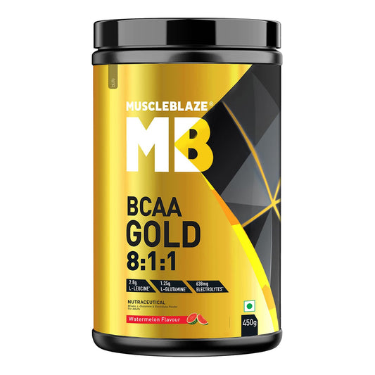 MuscleBlaze BCAA Gold 8:1:1 (450g, 60 Servings) | With Higher Leucine, Electrolytes & Glutamine
