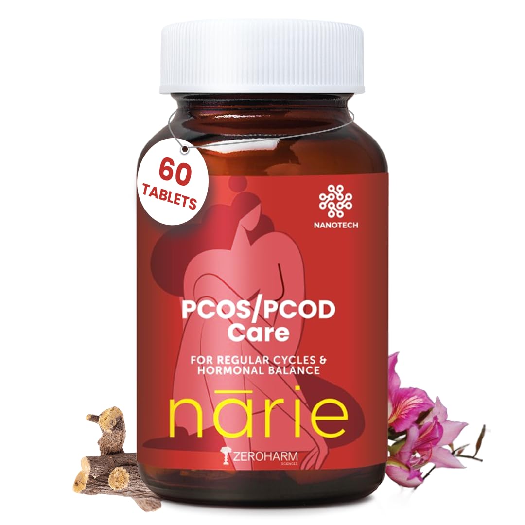 ZEROHARM Narie PCOS/PCOD Supplement for Women | Shatavari, Ashwagandha | Natural Hormone Balance & Mood Support | Helps with Regular Periods, Weight Management, Facial Hair & Acne | 60 Nano Tablets