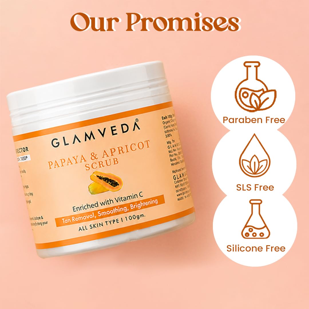 Glamveda Papaya De Pigmentation Face Scrub with Apricot | Cream-Based Exfoliating Scrub for Smooth & Refreshed Skin | 100g