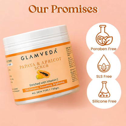 Glamveda Papaya De Pigmentation Face Scrub with Apricot | Cream-Based Exfoliating Scrub for Smooth & Refreshed Skin | 100g