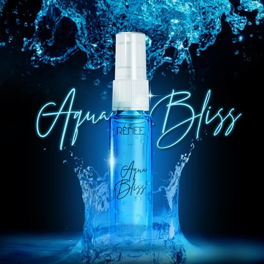 RENEE Aqua Bliss Eau De Parfum, Premium Long-lasting Fragrance With Notes of Lemon, Bergamot, Lily, Nutmeg, Cedar & Patchouli, Scent EDP for Every Occasion, Ideal Luxury Perfume for Women, 8 Ml