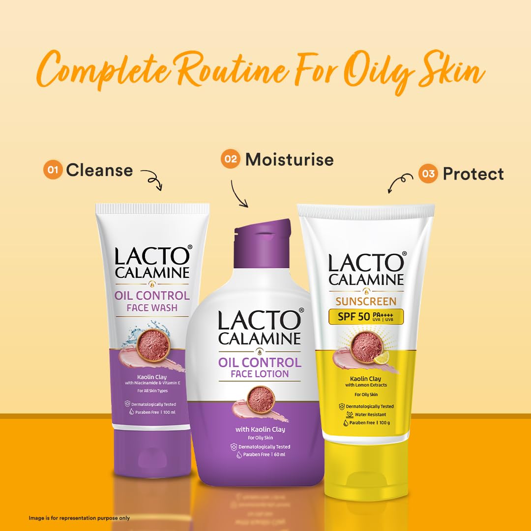 Lacto Calamine skincare products for oily skin on a yellow background