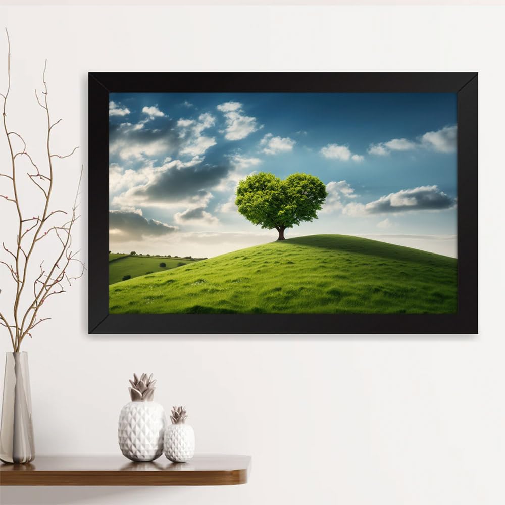 Printed Photo Frame Matte Painting for Home Office Studio Living Room Decoration (14x11inch Black Framed) - Single Tree Heart