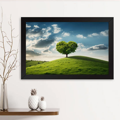 Printed Photo Frame Matte Painting for Home Office Studio Living Room Decoration (14x11inch Black Framed) - Single Tree Heart