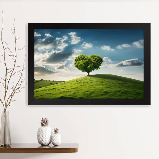Printed Photo Frame Matte Painting for Home Office Studio Living Room Decoration (14x11inch Black Framed) - Single Tree Heart