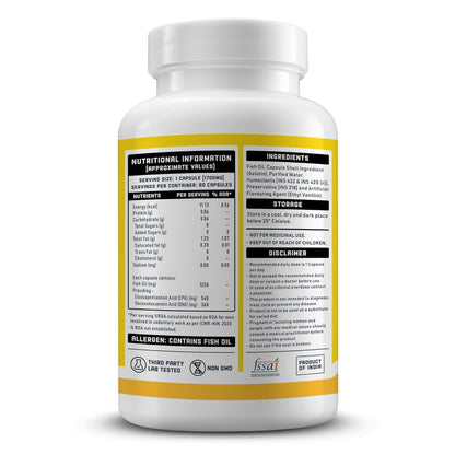YouWeFit Triple Strength Omega 3 Fish Oil Capsules - Soft Gels With 540mg EPA & 360mg DHA To Support Heart & Joint Health | Omega 3 Supplement 1250mg