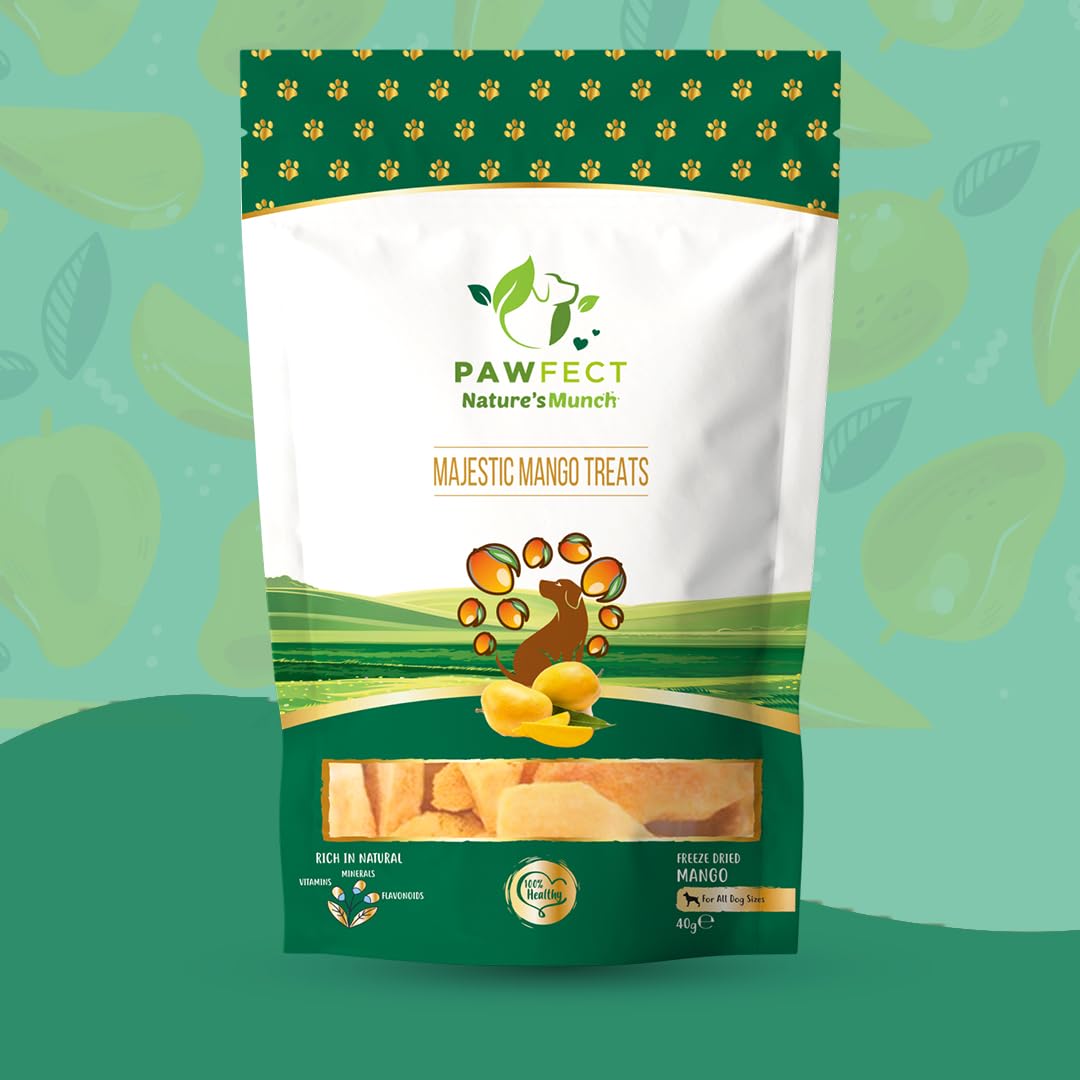 Pawfect Nature's Munch Freeze-Dried Majestic Mango Treats for Dogs - 100% Natural - Hypoallergenic - Grain-Free Veg Treats - Promotes Shiny Coat - Supports Healthy Metabolism (40g/1.41oz)