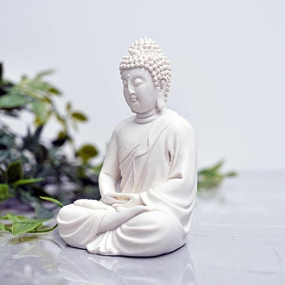 Beautiful Meditating Dhyan Gautam Buddh Bhagwan/God Idol Figurine for Livingroom|Bedroom|Office Desk|Desktop Table|Home Décor|Gifting (5.5-inch) Decorative Showpiece (White), Idol