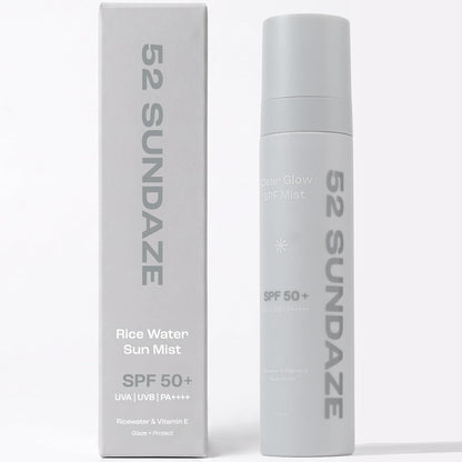 52 Sundaze Rice Water Sunscreen Mist SPF 50 PA++++ | Broad Spectrum UVA/UVB Protection | Alcohol-Free | Invisible, No White Cast | Lightweight, Reapply Over Makeup | For Oily, Combination, Acne-Prone & Sensitive Skin | 100 ml