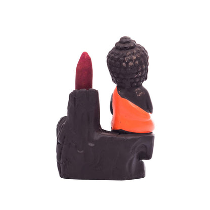 eCraftIndia Meditating Monk Buddha Smoke Backflow Cone Decorative Incense Holder (7 cm x 7 cm x 12, Red)