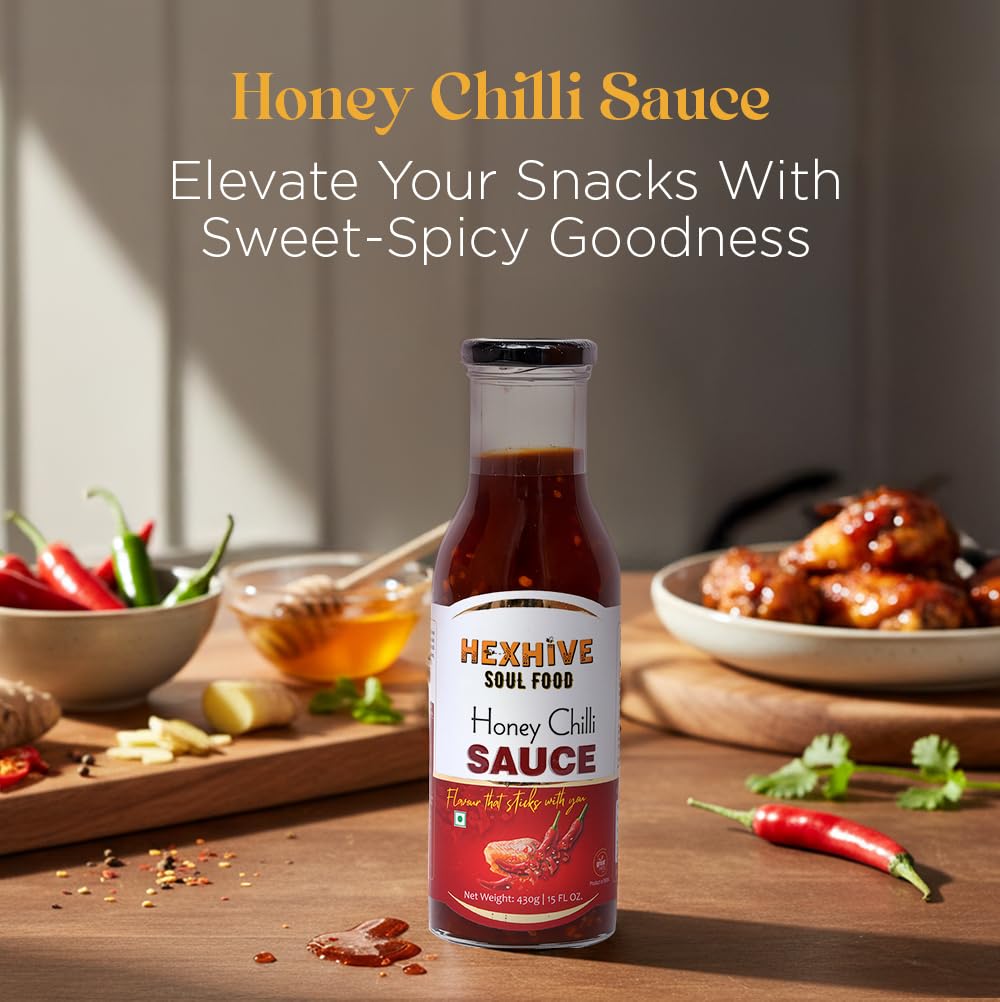Hexhive Honey Chilli Sauce | Sweet & Spicy Asian-Style Sauce | Made with Real Honey, Tomato Purée & Chilli Flakes | Perfect Dip and Cooking Sauce | No Added Sugar | Natural Sweet-Spicy Glaze | 430g