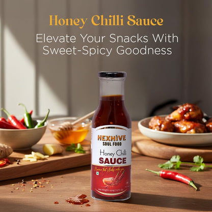 Hexhive Honey Chilli Sauce | Sweet & Spicy Asian-Style Sauce | Made with Real Honey, Tomato Purée & Chilli Flakes | Perfect Dip and Cooking Sauce | No Added Sugar | Natural Sweet-Spicy Glaze | 430g